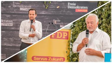 Martin Hagen und Wolfgang Kubicki am Politischen Gillamoos 2023.